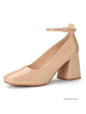 IDIFU Women's Chunky Low Block Heels Closed Toe Square Toe Ankle Strap Pumps